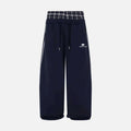 Navy blue pants with plaid double waistband