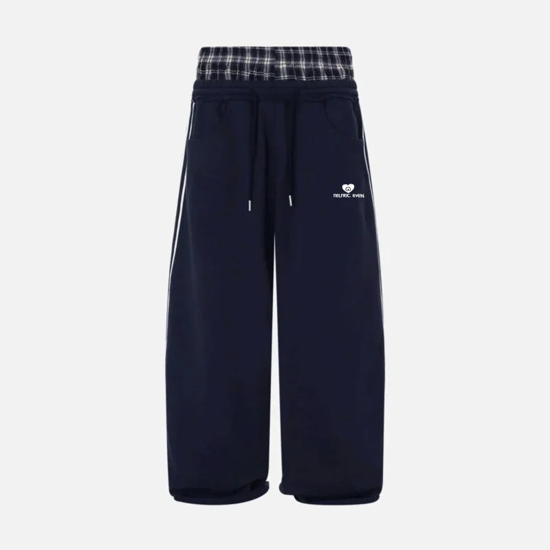 Navy blue pants with plaid double waistband